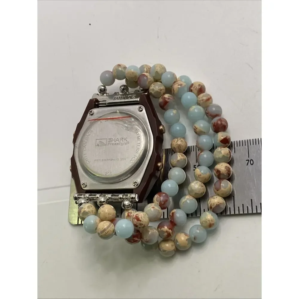 Freestyle Shark Rosegold Rhinestone Beaded Band Surfing Watch New Battery